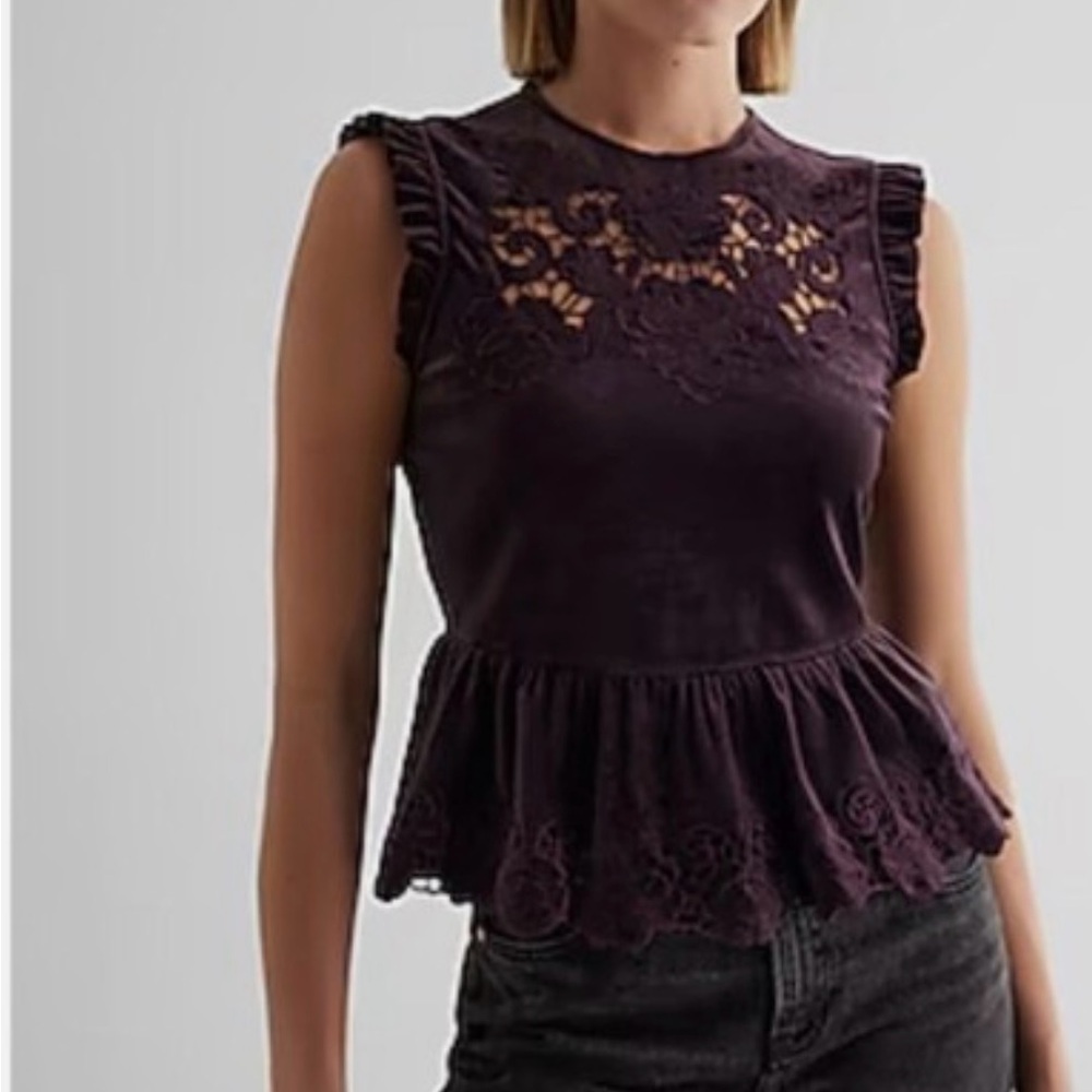 Express Dark Purple Velvet Lace Peplum Blouse size M